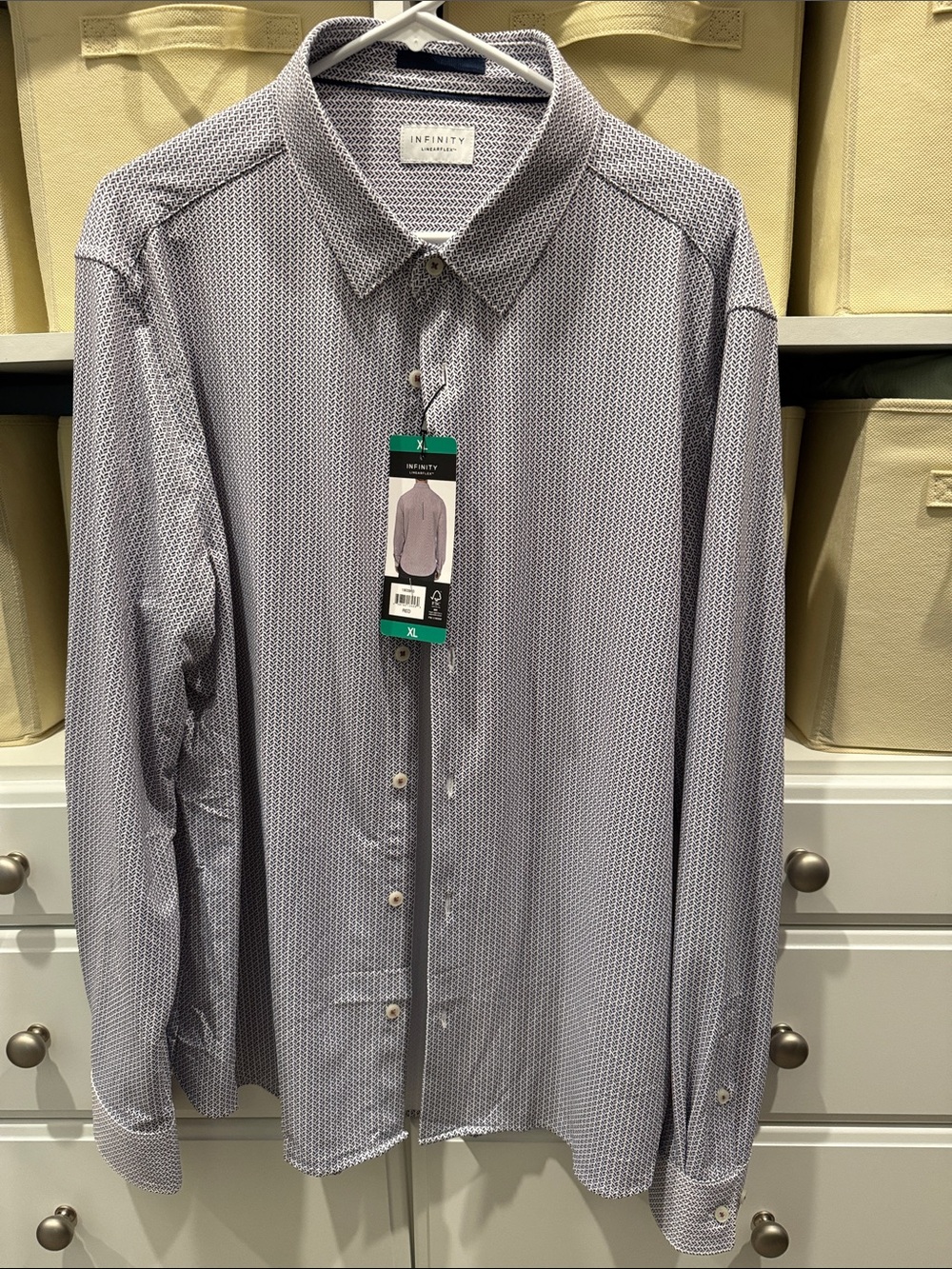 INFINITY Men's blue and gray Micro-Pattern Dress Shirt